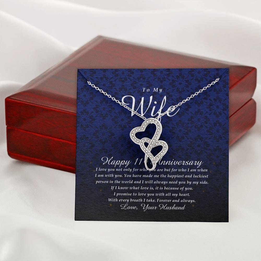 Double Heart Necklace, Happy 11th Anniversary