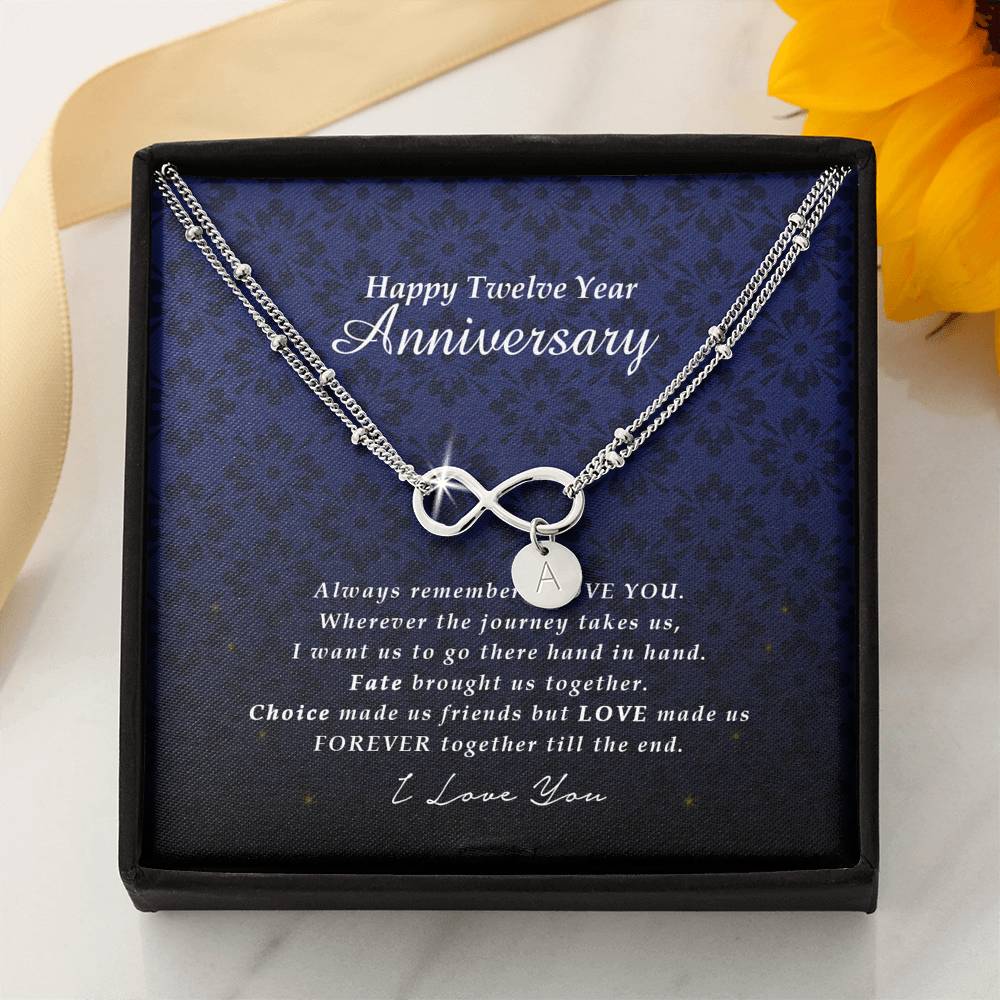 Infinity Bracelet with Initial Charms, 12 Year Anniversary Gift