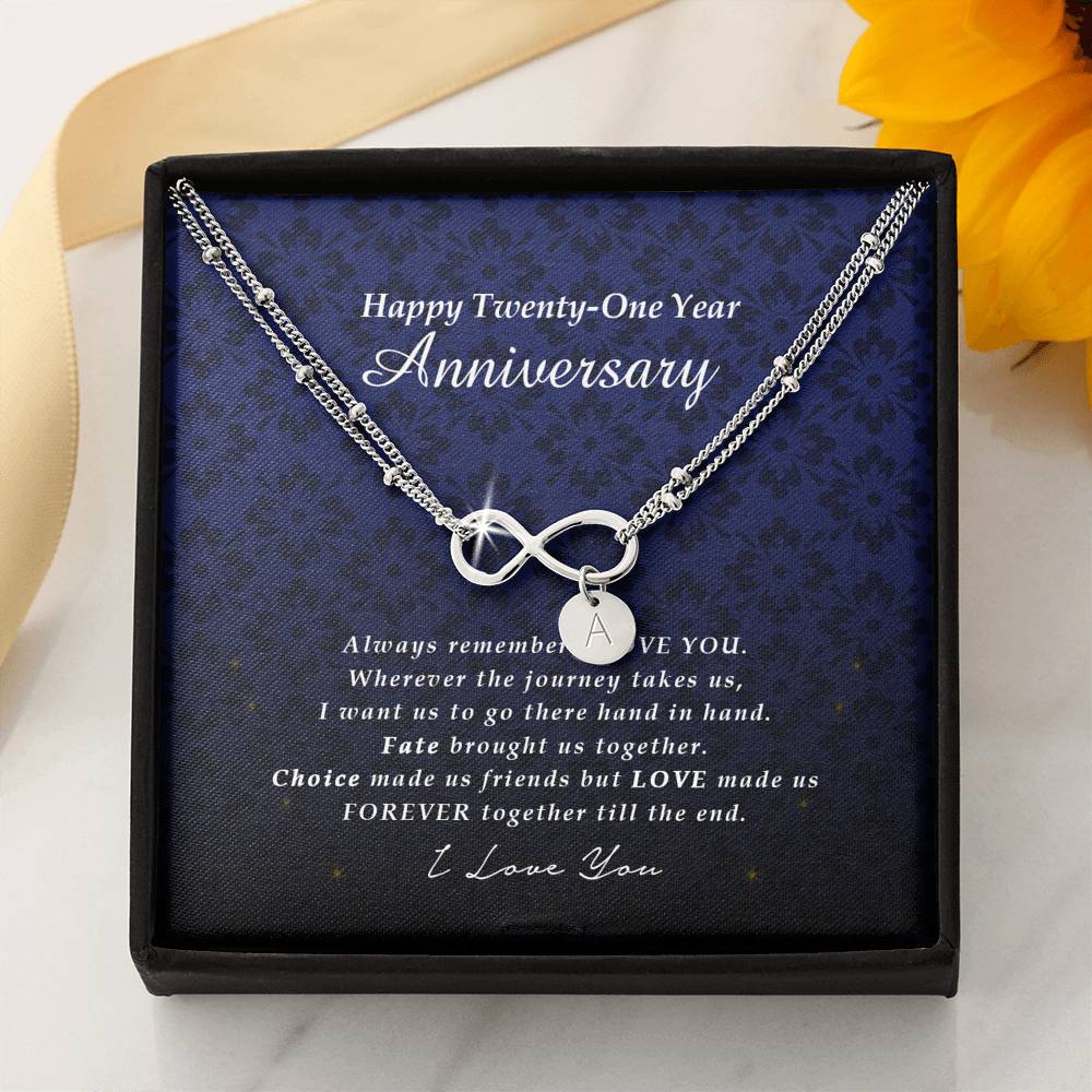 Infinity Bracelet with Initial Charms, 21 Year Anniversary Gift