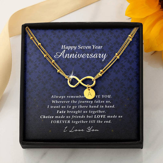 Infinity Bracelet with Initial Charms, 7 Year Anniversary Gift