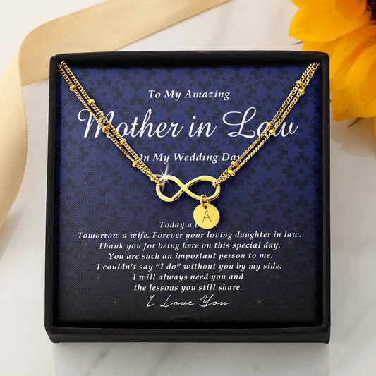 Infinity Bracelet with Charms, To My Mother In Law, Gift from Bride, Wedding Day Gift from Daughter In Law