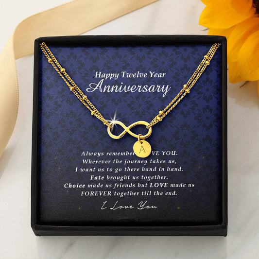 Infinity Bracelet with Initial Charms, 12 Year Anniversary Gift