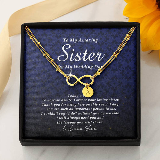 Infinity Bracelet with Charms, To My Sister, Gift from Bride, Wedding Day Gift from Sis