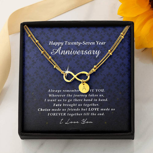 Infinity Bracelet with Initial Charms, 27 Year Anniversary Gift