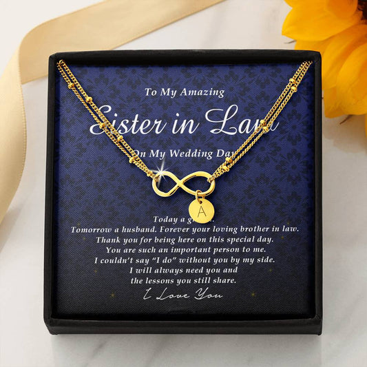Infinity Bracelet with Charms, To My Sister In Law, Gift from Groom, Wedding Day Gift from Brother In Law