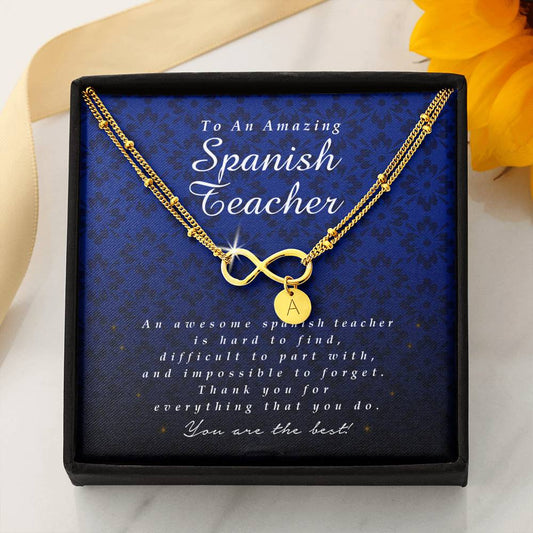Spanish Teacher Infinity Bracelet with Charms, Spanish Teacher Appreciation Gift, Thank You Gift, Jewelry Card, Best Gift Idea