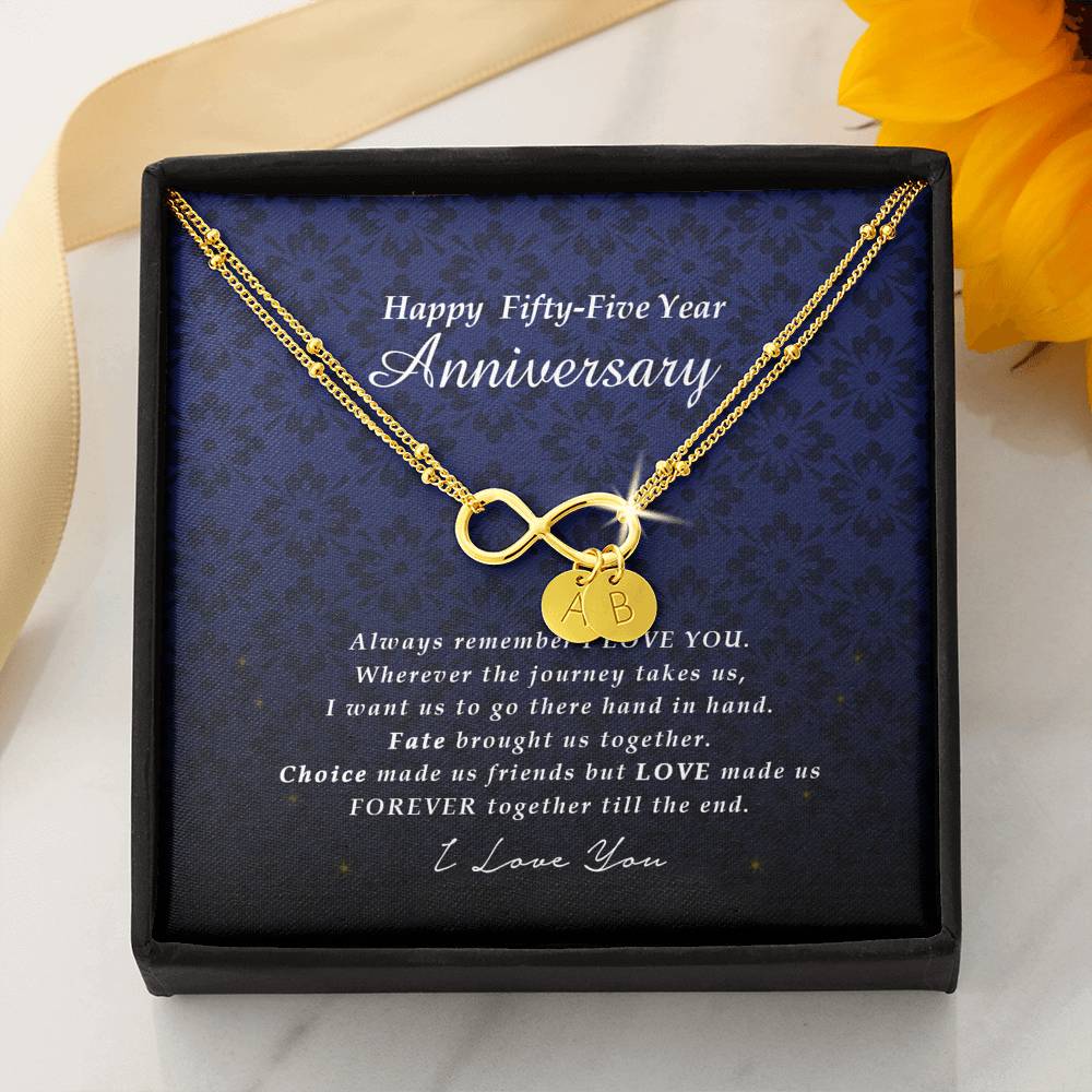 Infinity Bracelet with Initial Charms, 55 Year Anniversary Gift