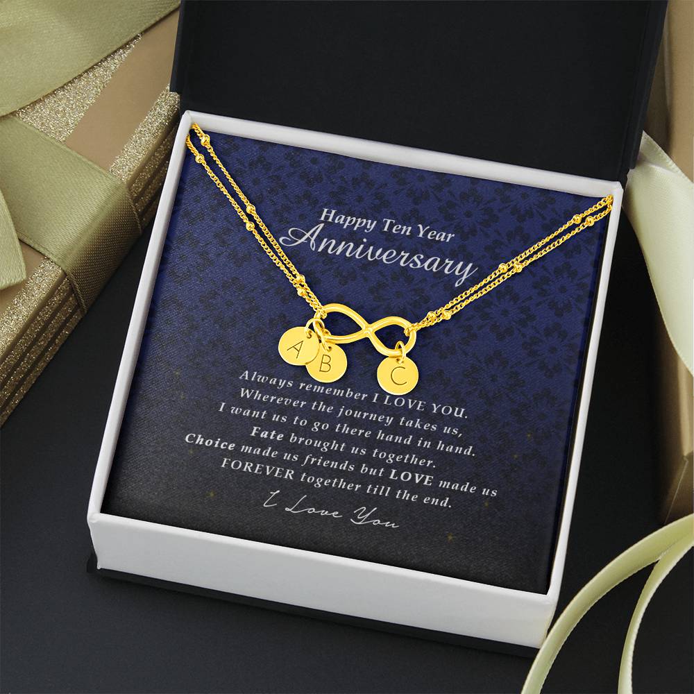 Infinity Bracelet with Initial Charms, 10 Year Anniversary Gift