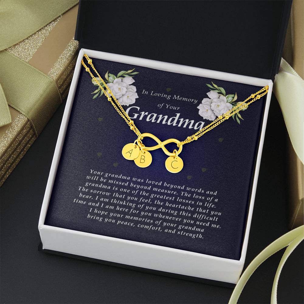 Infinity Bracelet with Charms, In Loving Memory of Your Grandma, Bereavement Condolence Keepsake, Sympathy Gift, Memorial Gift for Loss of Grandma
