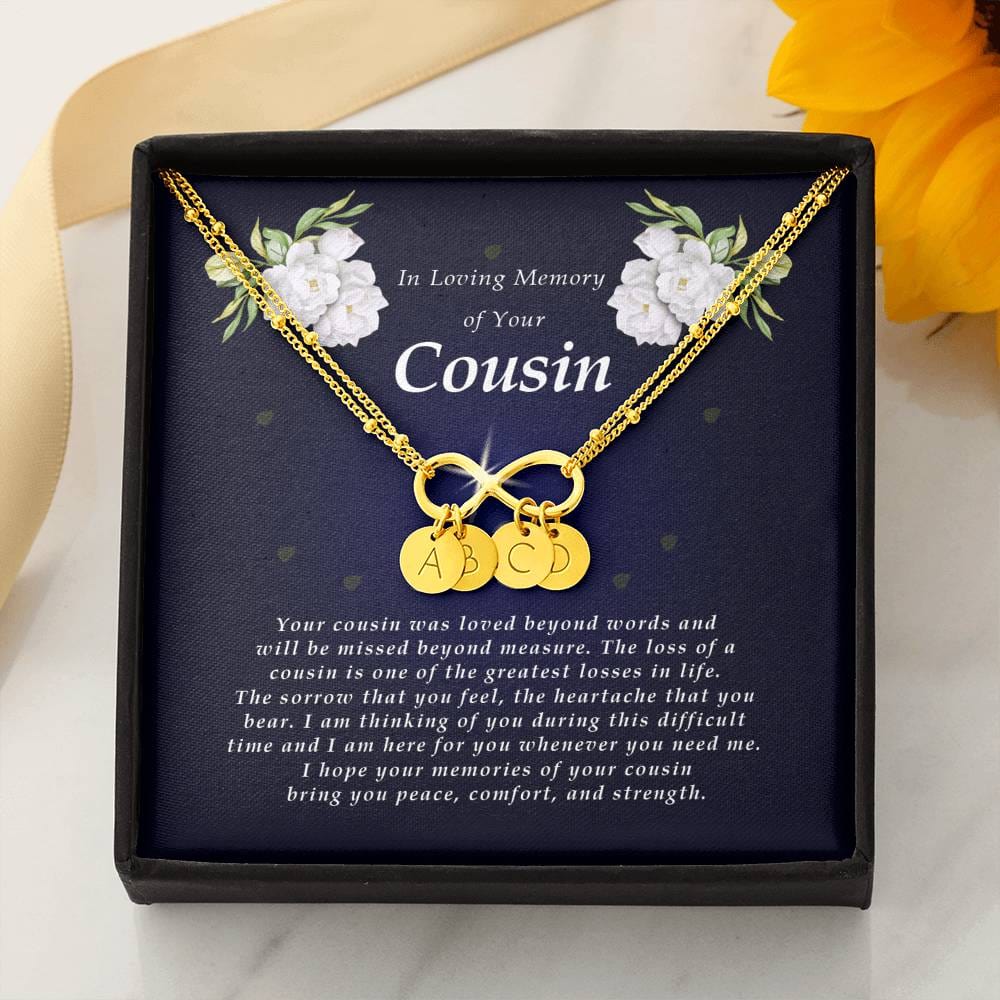Infinity Bracelet with Charms, In Loving Memory of Your Cousin, Bereavement Condolence Keepsake, Sympathy Gift, Memorial Gift for Loss of Cousin
