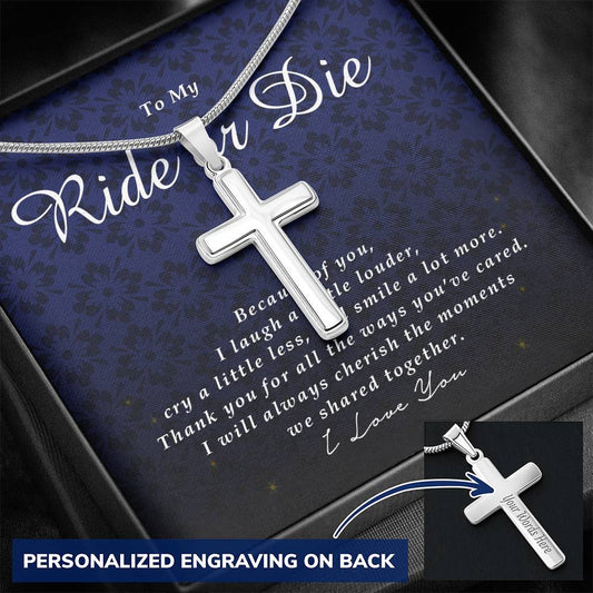 Personalized Cross Necklace, To My Ride or Die
