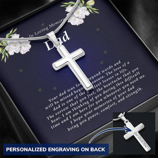 Personalized Cross Necklace, Memorial Gift For Loss of Dad
