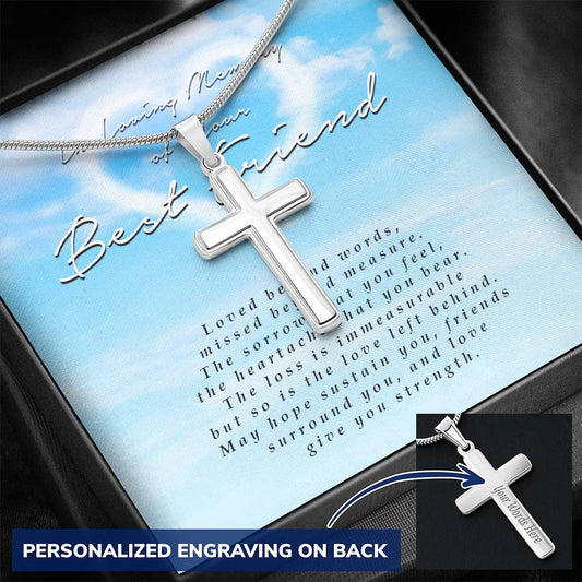 Engraved Cross Necklace, Memorial Gift For Loss of Best Friend