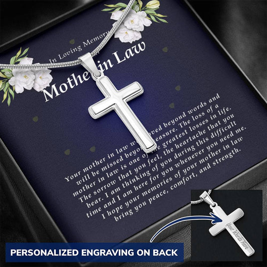 Personalized Cross Necklace, Memorial Gift For Loss of Mother In Law