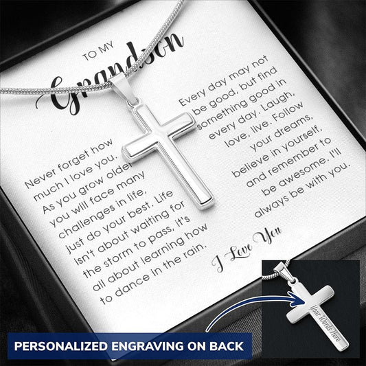 To My Grandson, Personalized Cross Necklace