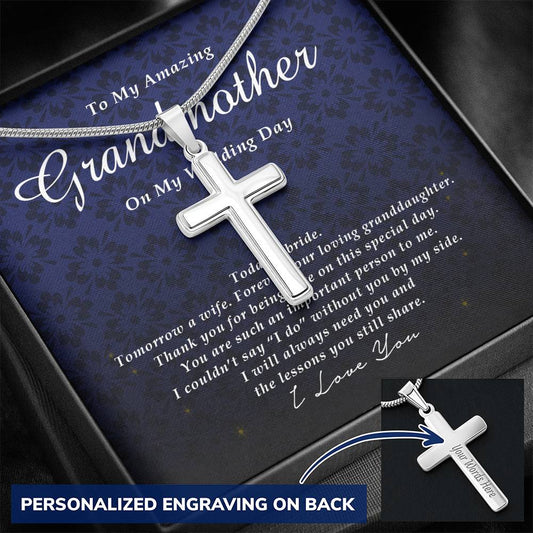 Personalized Cross Necklace, To My Grandmother, Gift from Bride, Wedding Day Gift from Granddaughter