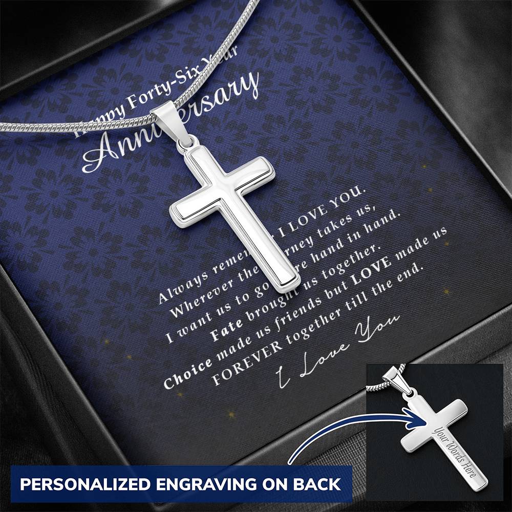 Personalized Cross Necklace, Happy Forty Six Year Anniversary, Engraved Gift