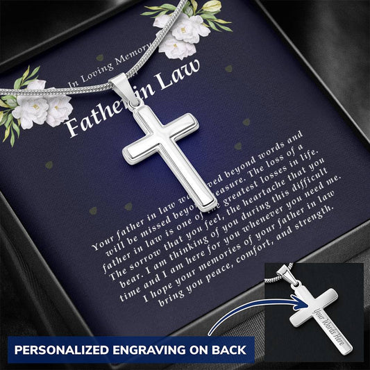 Personalized Cross Necklace, Memorial Gift For Loss of Father In Law