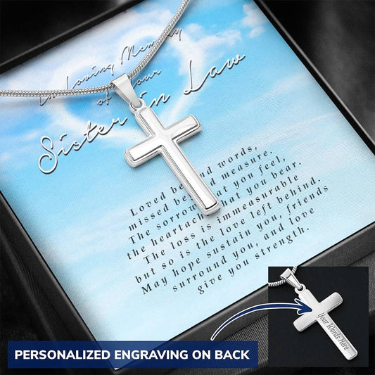 Engraved Cross Necklace, In Loving Memory of Your Sister In Law