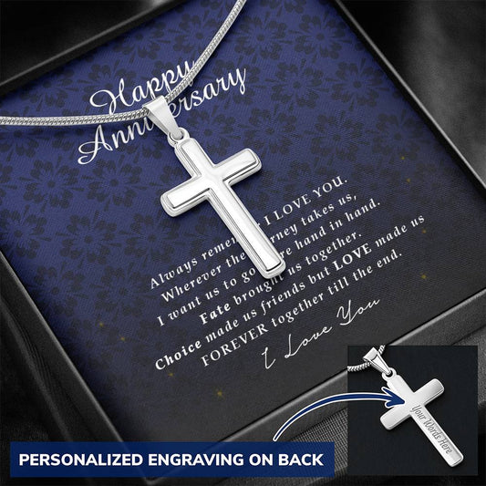 Personalized Cross Necklace, Happy Anniversary, Anniversary Gift for Wife, Girlfriend, Unique Jewelry Card for Her, From Husband, Boyfriend