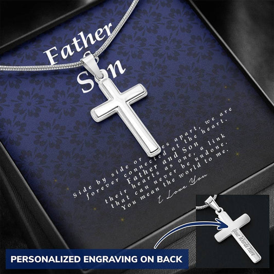Father and Son Gift, Engraved Cross Necklace