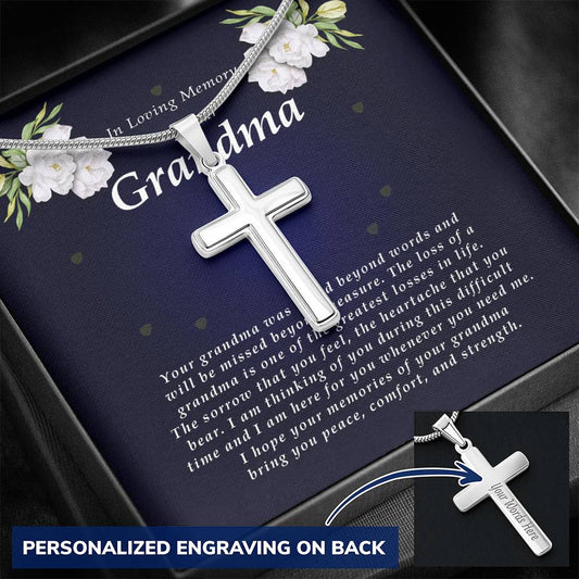 Personalized Cross Necklace, Memorial Gift For Loss of Grandma
