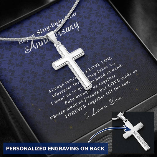 Personalized Cross Necklace, 68 Year Anniversary Gift, Engraved Jewelry