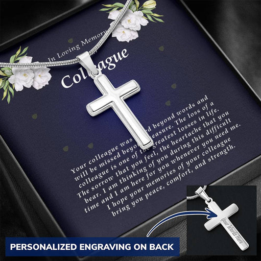 Personalized Cross Necklace, Memorial Gift For Loss of Colleague
