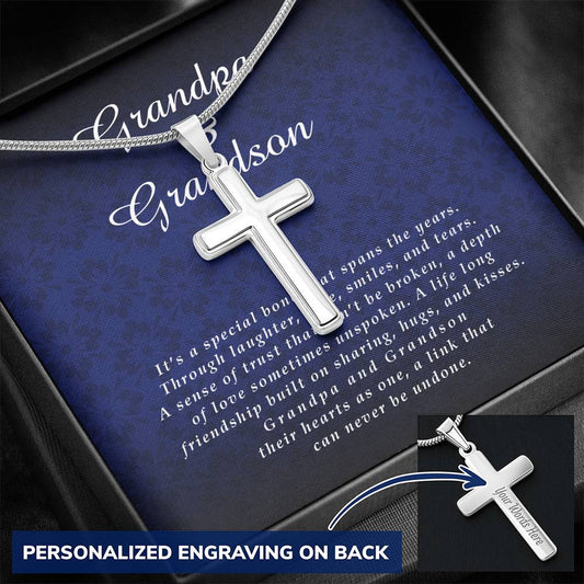 Grandpa and Grandson Gift, Personalized Cross Necklace