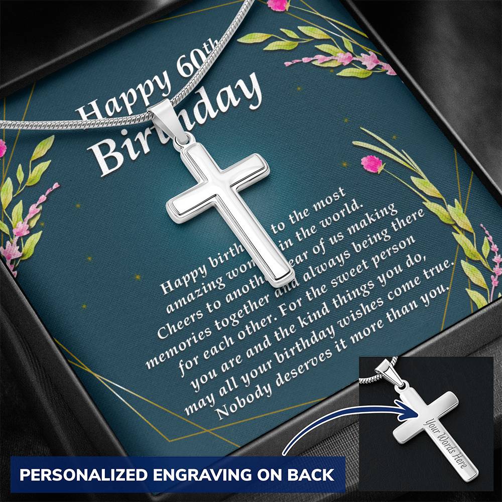 Personalized Cross Necklace, 60th Birthday Gift
