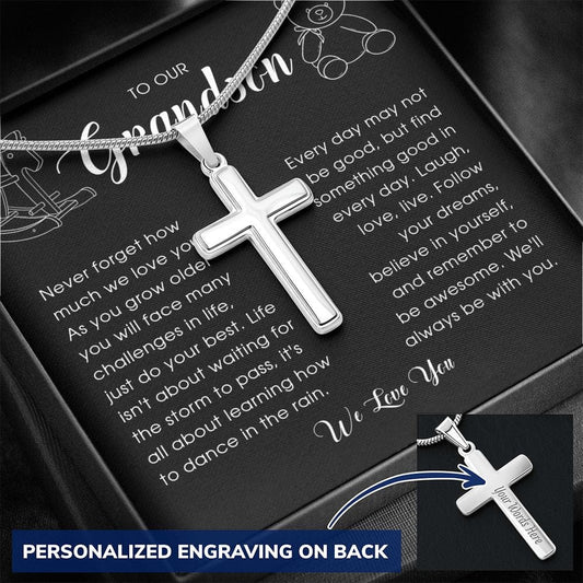 To Our Grandson, Personalized Cross Necklace, Gift from Grandparents