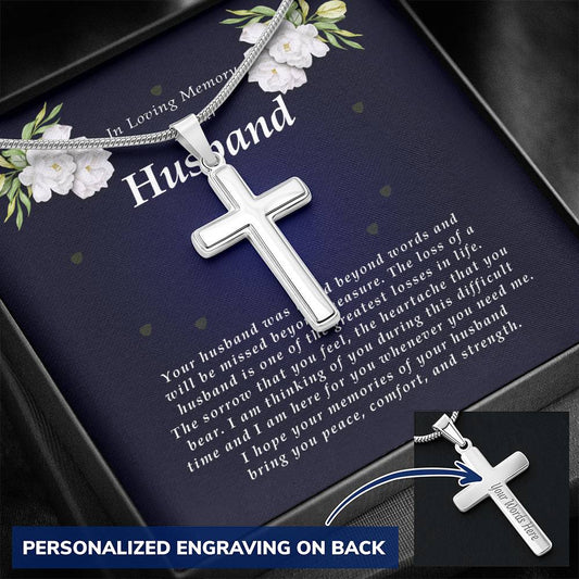 Personalized Cross Necklace, Memorial Gift For Loss of Husband