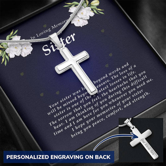 Personalized Cross Necklace, Memorial Gift For Loss of Sister