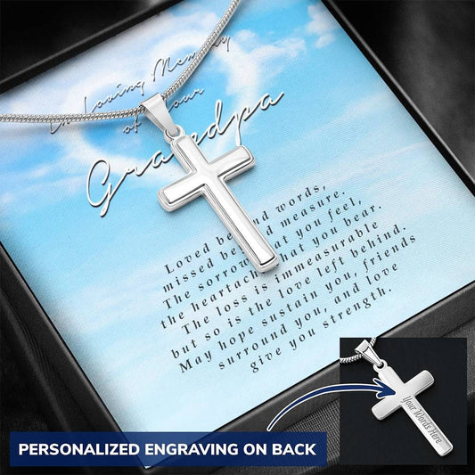 Engraved Cross Necklace, In Loving Memory of Your Grandpa