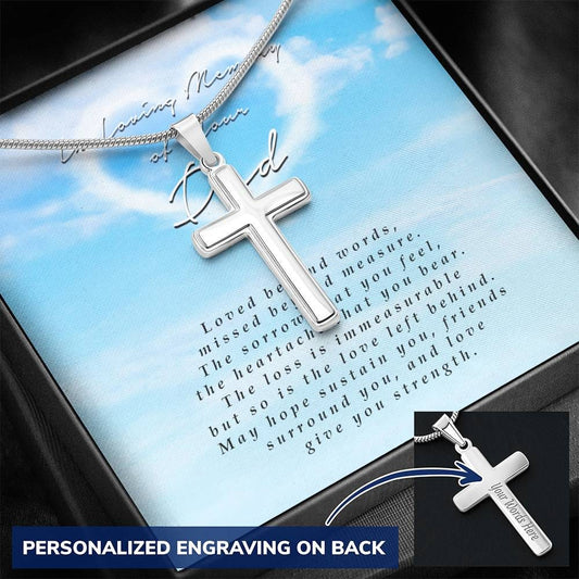 Engraved Cross Necklace, In Loving Memory of Your Dad