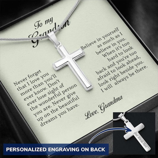 To My Grandson, Personalized Cross Necklace