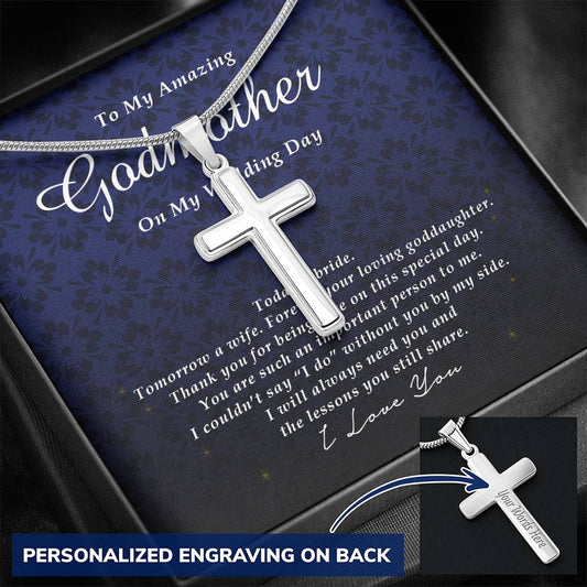 Personalized Cross Necklace, To My Godmother, Gift from Bride, Wedding Day Gift from Goddaughter