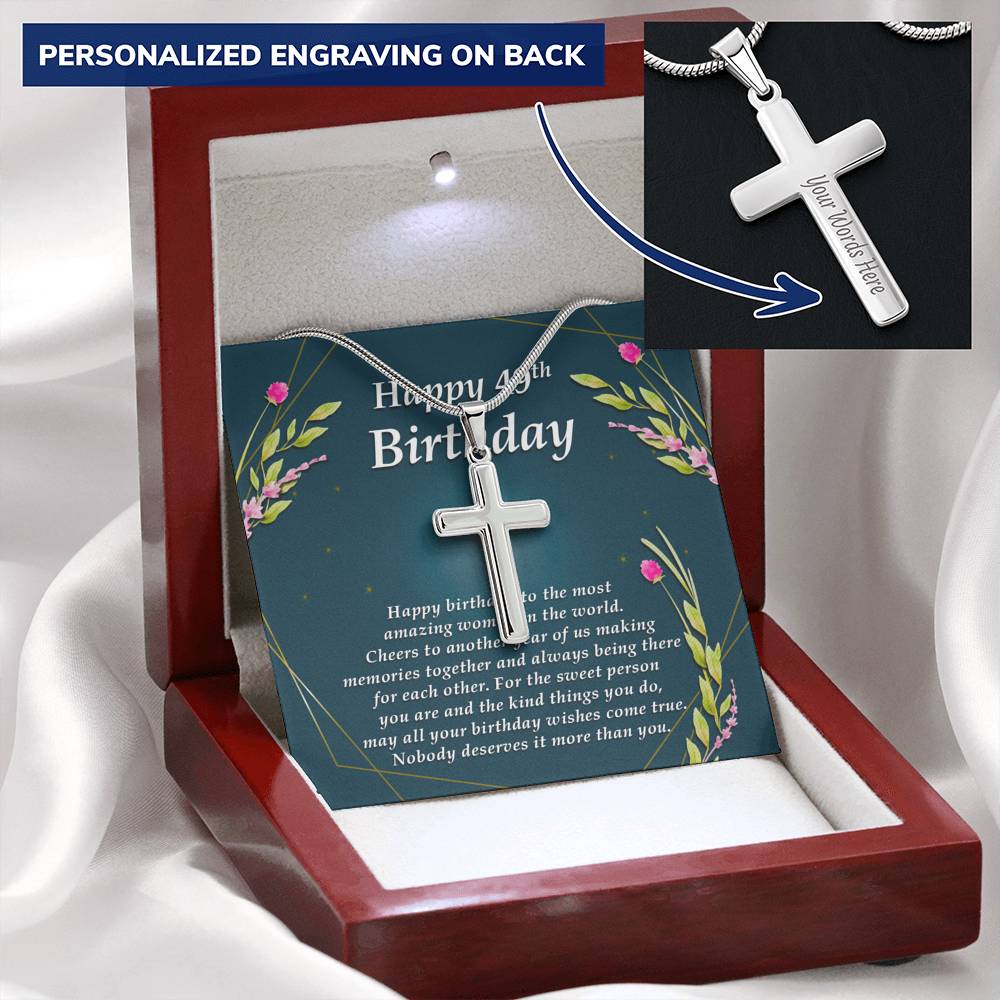 Personalized Cross Necklace, 49th Birthday Gift