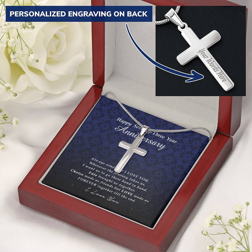 Personalized Cross Necklace, 73 Year Anniversary Gift, Engraved Jewelry