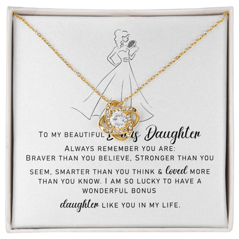 To My Beautiful Bonus Daughter "You Are Wonderful" Love Knot Necklace