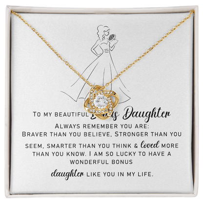 To My Beautiful Bonus Daughter "You Are Wonderful" Love Knot Necklace