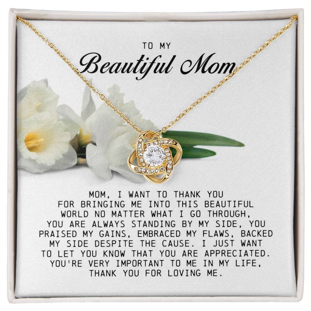 To my Beautiful Mom, Love Knot Necklace, Mother's Day Gift