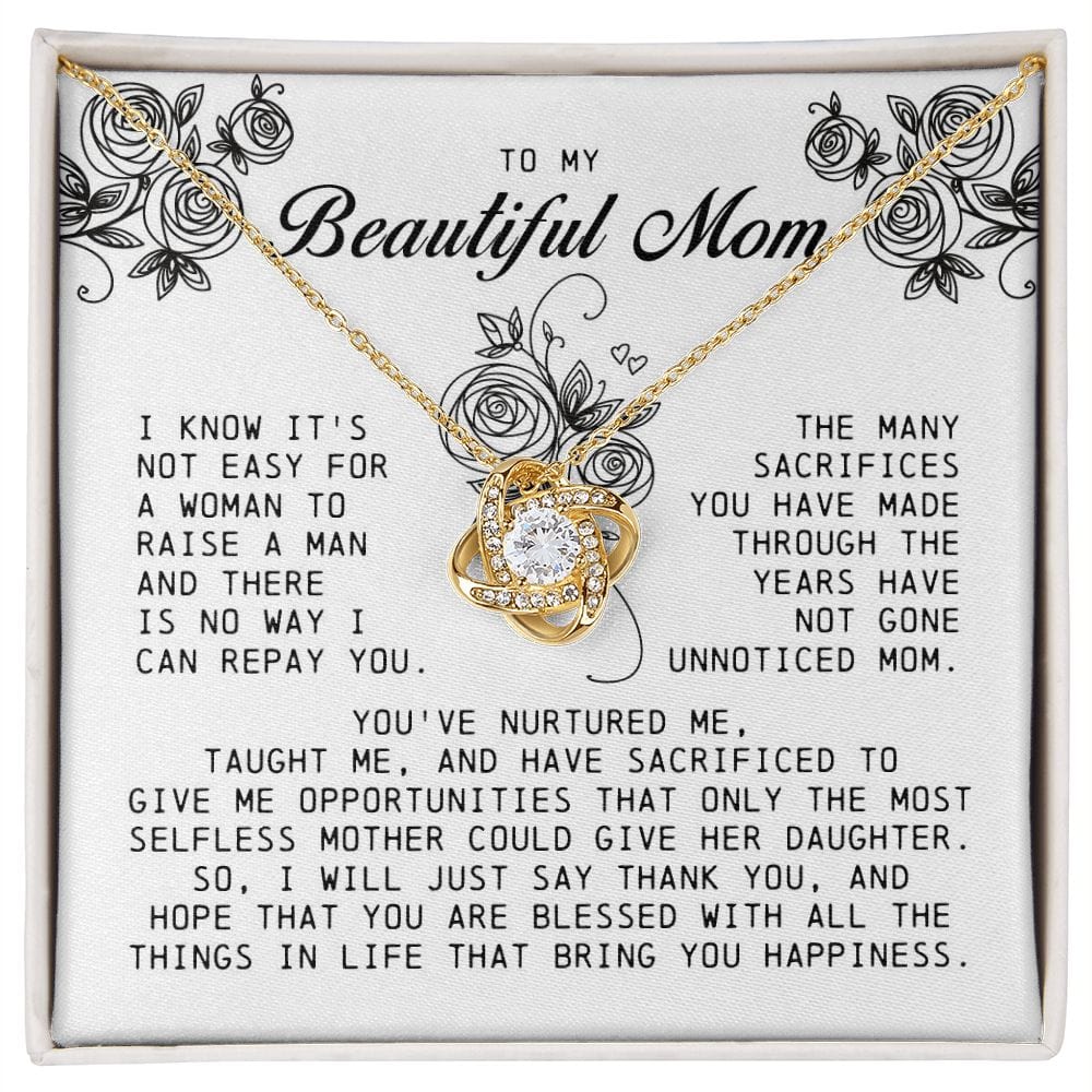 To my Beautiful Mom, Love Knot Necklace, Mother's Day Gift