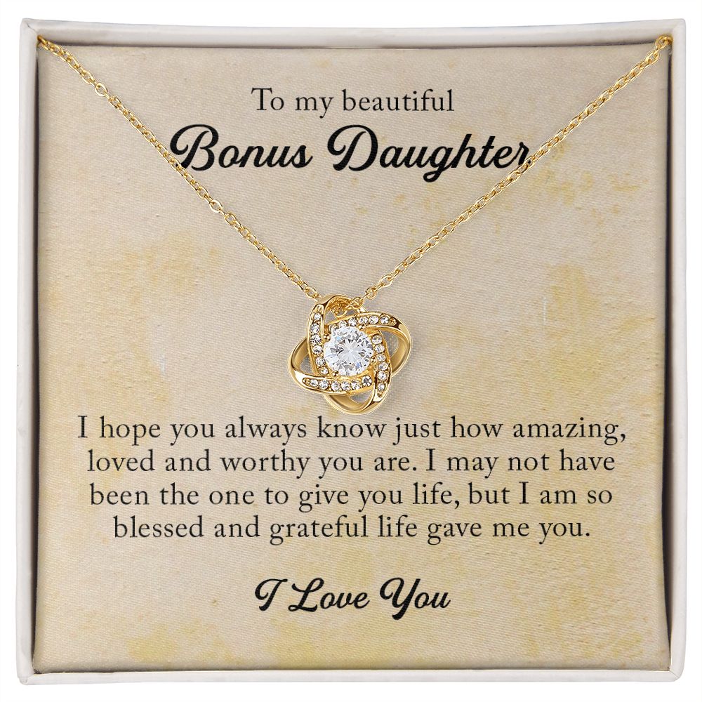 To My Beautiful Bonus Daughter, Love Knot Necklace