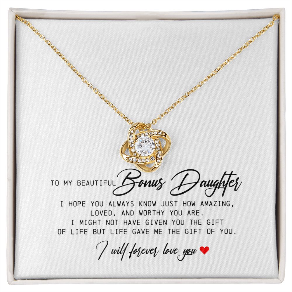To My Beautiful Bonus Daughter, Love Knot Necklace
