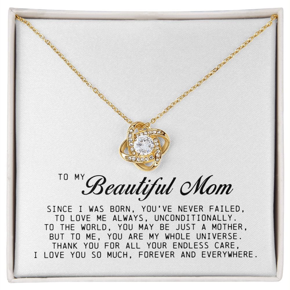 To my Beautiful Mom, Love Knot Necklace, Mother's Day Gift