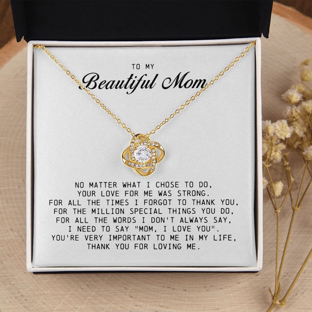 To My Beautiful Mom Love Knot Necklace