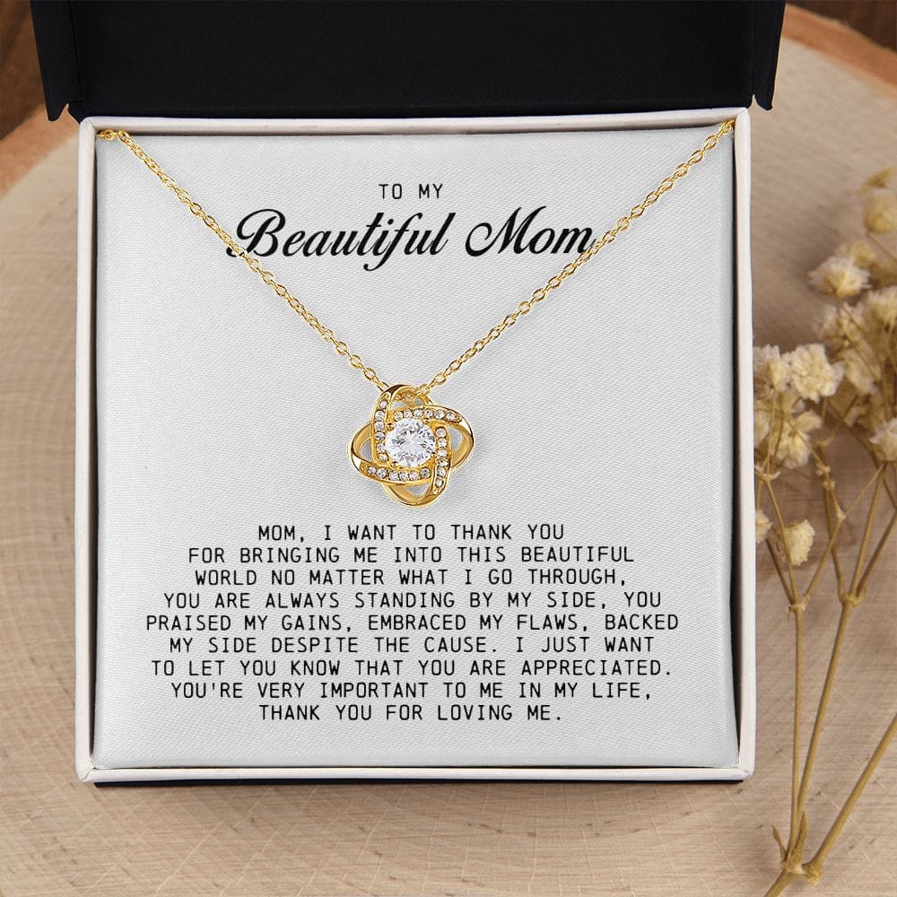 To My Beautiful Mom Love Knot Necklace