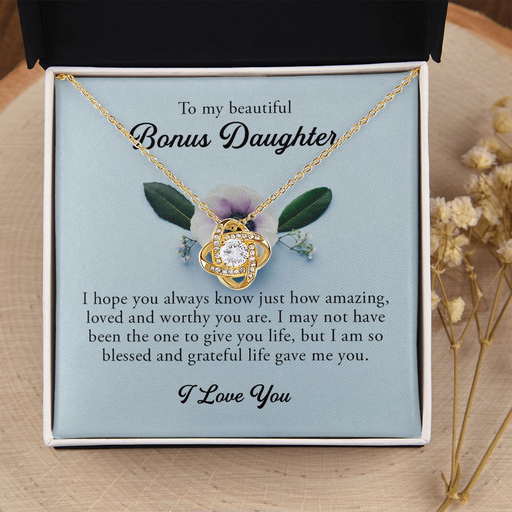 To My Beautiful Bonus Daughter, Love Knot Necklace