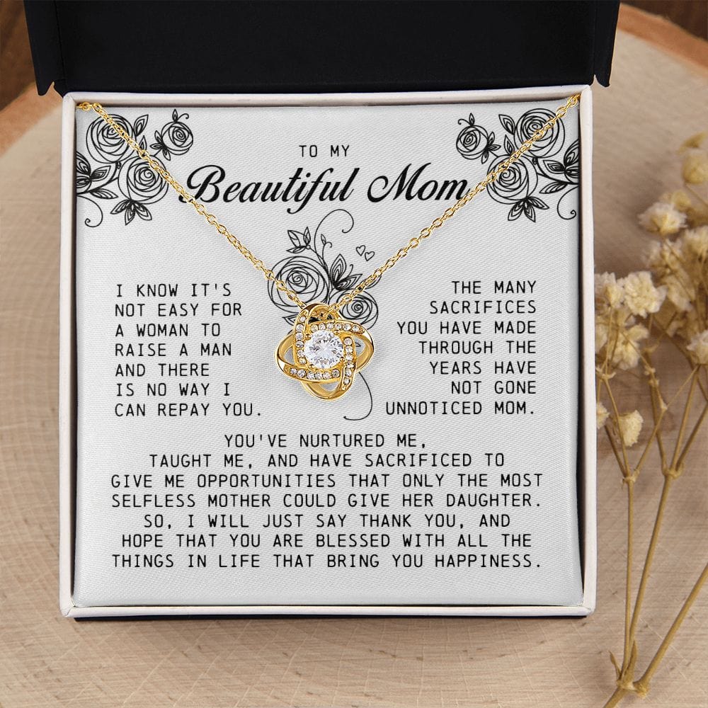 To my Beautiful Mom, Love Knot Necklace, Mother's Day Gift